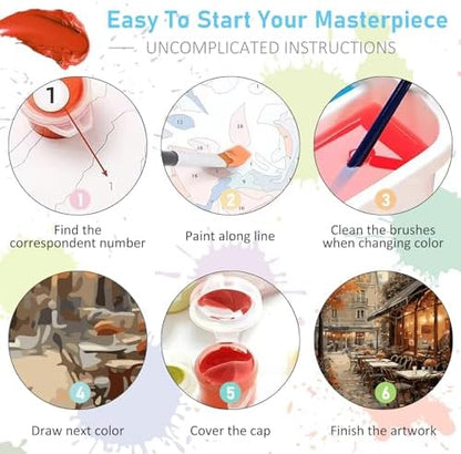 Paint by Numbers Kit for Adults, Street Cafe Acrylic Canvas Painting Set - Image 6