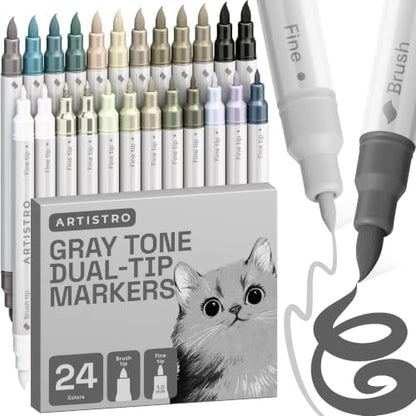 ARTISTRO 24 Gray Tones Dual-Tip Acrylic Paint Marker Pens for Drawing by ARTISTRO