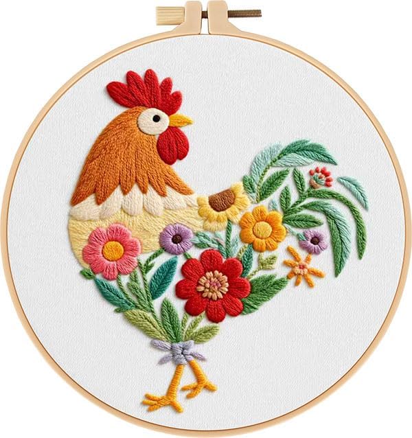Haootadiy Beginner Embroidery Kit for Adults, Easy Cross Stitch Kit for Beginners and Adults, Full Embroidery Hoop Kit with Needles and Thread Included (Pattern 12) by Haootadiy