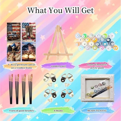 4 Pack Independence Day Paint by Numbers for Adults with Framed 8x12 inch - Image 2