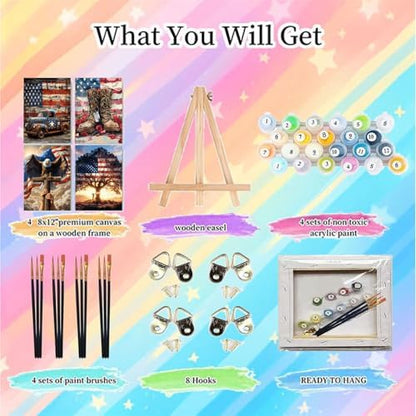 4 Pack Independence Day Paint by Numbers for Adults with Framed 8x12 inch - Image 2