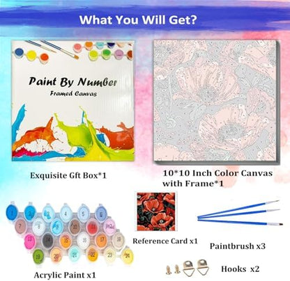 JUJUHOOD Red Poppy Paint by Numbers Kit for Adults Beginner & Kids Ages 8-12, Easy Flower Paint by Number Without Easel, Simple Paint by Numbers for Gift Home Wall Decor (10x10Inch) - Image 4