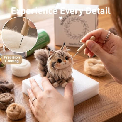 DIY Needle Felting Kit Cute Maine Coon Longhair Cat – Needle Felting Starter Kit with Fiber Roving, Needles, Felting Pad & Instructions | Felted Cat Kit for Beginners Adults | DIY Craft Gift - Image 4