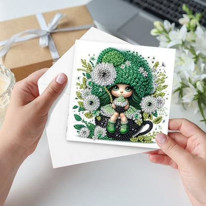 LazyFold 6Pcs DIY Diamond Art Painting Greeting Cards with Envelopes, Green Theme All Occasion Note Card Kit for Women, Handmade Thank You Birthday Friendship Cards St. Patrick's Day Gift - Image 5