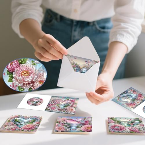 6 Pack Diamond Art Greeting Cards with Envelopes, Flowers and Hummingbirds DIY 5D Diamond Painting Card Kit, Handmade Rhinestone Postcards for Birthday & Valentine’s Day Wishes (30x15cm) - Image 5