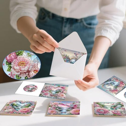 6 Pack Diamond Art Greeting Cards with Envelopes, Flowers and Hummingbirds DIY 5D Diamond Painting Card Kit, Handmade Rhinestone Postcards for Birthday & Valentine’s Day Wishes (30x15cm) - Image 5