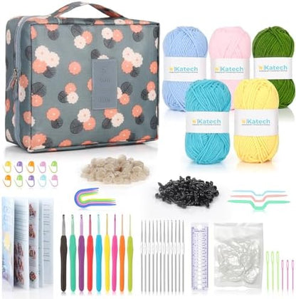 Katech Crochet Kit for Beginners-Crochet Starter Kits with Yarn w/Tutorial by Katech
