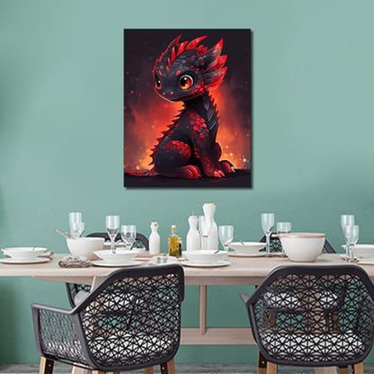 TUMOVO Paint by Numbers Cute Little Baby Dragon DIY Paint by Numbers Kit for Adults and Kids DIY Canvas Painting by Numbers Watercolor Oil Painting Acrylic Painting Arts and Craft Framed 16x20 Inch - Image 2