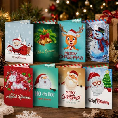 8PCS Christmas DIY Greeting Card Kits with Envelopes Diamond Art Greeting Cards Diamond Art Cards Kits for Adults DIY Crafts Family Friend Gifts - Image 2