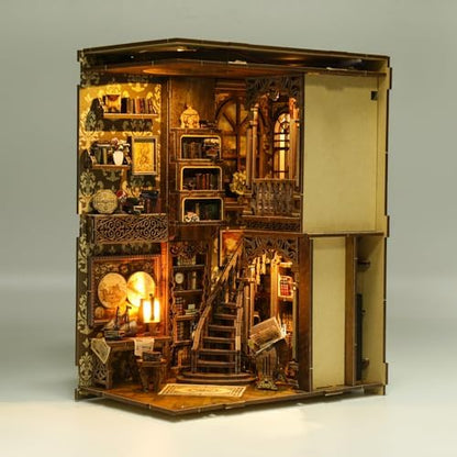 Book Nook Kit for Adult Miniature Model Build Dollhouse Kit 3D Wooden Puzzle with Sensor Led Light for Bookshelf Bookend Decor Adults Teen Craft(Classical Book Collection Room), 1Pack - Image 2