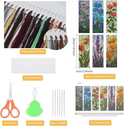 NEGEKFKX 6 Pcs Flowers Cross Stitch Bookmark Kit for Adult Beginners - Image 2