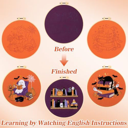 Mindsoft 3 Set Needlepoint Kit for Beginners with Hoop,Halloween Booklover - Image 6