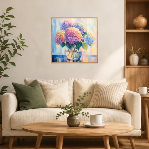 AUKELHJ Framed Paint by Numbers Kit for Adults, Hydrangea, 10x10 inch - Image 3