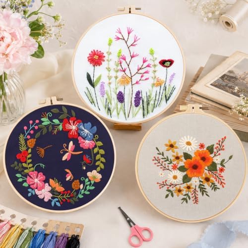 Meyocky Embroidery Kit for Beginners with Floral Leaf Patterns Stitch Video - Image 7