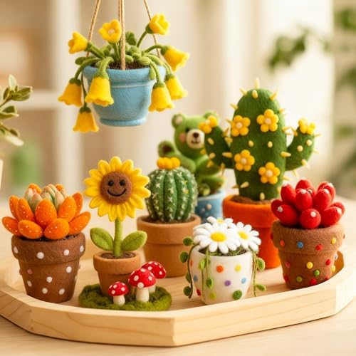 Needle Felting Kit for Beginners, 28 Colors Wool Roving DIY Succulent Plants Craft Set with Felting Needles, Pad & Tools, Wool Felt Kit for Mini Potted Plants Home Decoration & Christmas Gift - Image 6