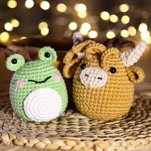 CrochetBox Highland Cow and Frog Crochet Kit for Beginners, 2 PCS Set - Image 7