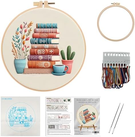DIY Embroidery Kit for Beginners Adults, Stamped Books, Flowers & Coffee Pattern Embroidery Kit, Cross Stitch Set Include Embroidery Cloth Hoops Threads Needles Instruction, for Home Ofiice DIY Gift by Unknown