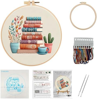 DIY Embroidery Kit for Beginners Adults, Stamped Books, Flowers & Coffee Pattern Embroidery Kit, Cross Stitch Set Include Embroidery Cloth Hoops Threads Needles Instruction, for Home Ofiice DIY Gift by Unknown