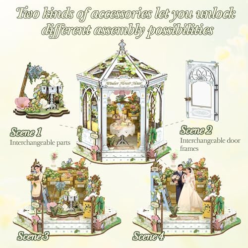 CUTEBEE DIY Miniature House Kit - 3D Wooden Puzzle Flower House Florist Book Nook Kit Model Building Set, Bookshelf Room Decor, DIY Craft Gifts for Adults Teens 14+ (Windsor Flower House) - Image 4
