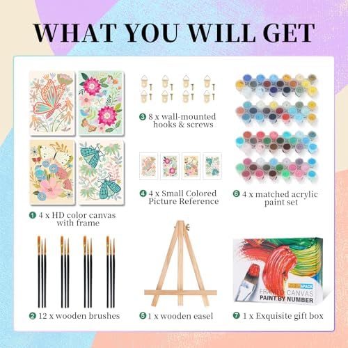 Camocin 4 Pack Framed Paint by Numbers Kit for Adults with Wooden Easel - Image 4