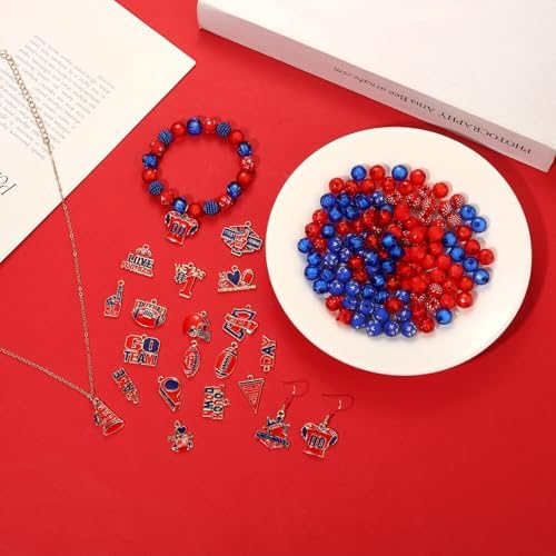 3000PCS+ Game Day Beads for Bracelets Making Red Black Clay Heishi Beads Pearl Acrylic Letter Bead Enamel Football Charms for Bracelet Earrings Necklace Making DIY Game Day Accessories (Red Blue) - Image 3