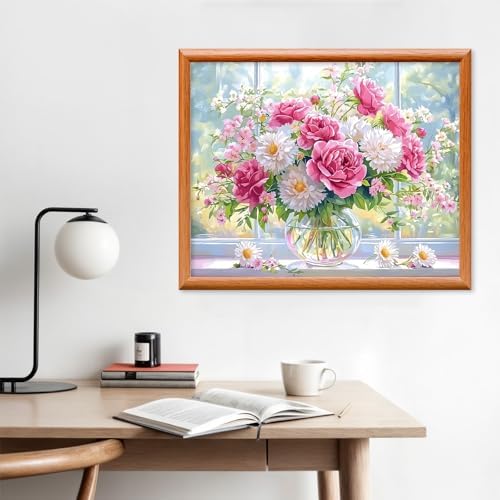 Lxmsja Roses Bouquet Paint by Numbers Kit for Adults, Windowsill Acrylic Paint by Numbers for Adults Beginner, DIY Craft Supplies Oil Painting Kits for Home Wall Decor 20x16 inch (No Frame) - Image 3