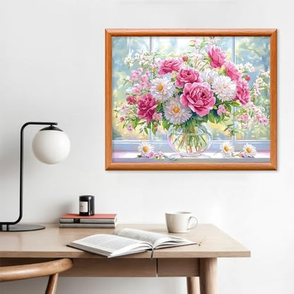 Lxmsja Roses Bouquet Paint by Numbers Kit for Adults, Windowsill Acrylic Paint by Numbers for Adults Beginner, DIY Craft Supplies Oil Painting Kits for Home Wall Decor 20x16 inch (No Frame) - Image 3