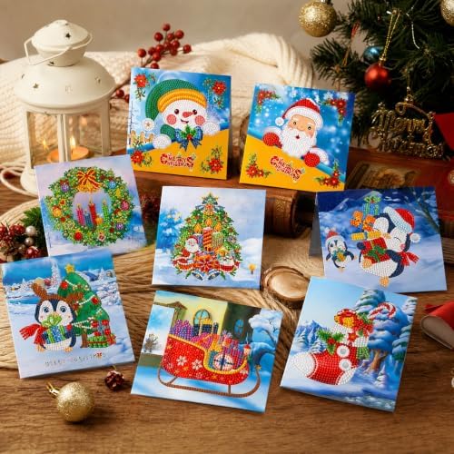 8PCS Winter Cartoon DIY Greeting Card Kits with Envelopes Diamond Art Greeting Cards Diamond Art Cards Kits for Adults DIY Crafts Family Friend Gifts - Image 4