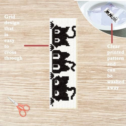 FREEBLOSS 6 Set Cross Stitch Bookmark Kits 11CT 8"x2.4" Black Cat Theme - Image 3
