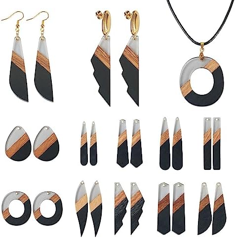 FASHEWELRY 20Pcs Resin Wood Earring Charms 3 Tone Wooden Earring Blanks Teardrop Hexagon Rectangle Geometry Wooden Earring Findings for Jewelry Making (Black) (RESI-TA0001-62-Biyun) - Image 6