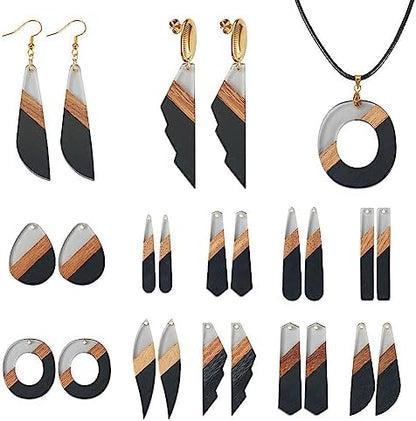FASHEWELRY 20Pcs Resin Wood Earring Charms 3 Tone Wooden Earring Blanks Teardrop Hexagon Rectangle Geometry Wooden Earring Findings for Jewelry Making (Black) (RESI-TA0001-62-Biyun) - Image 6