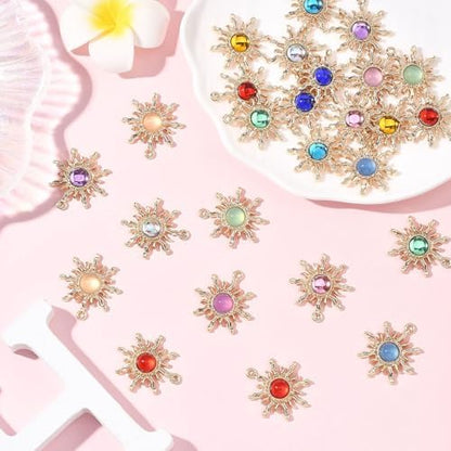 39Pcs 13 Colors Transparent Resin Sun Charms, IP Light Gold Tone Alloy Findings, Mixed Color Pendants with Storage Box for DIY Jewelry Making - Image 4