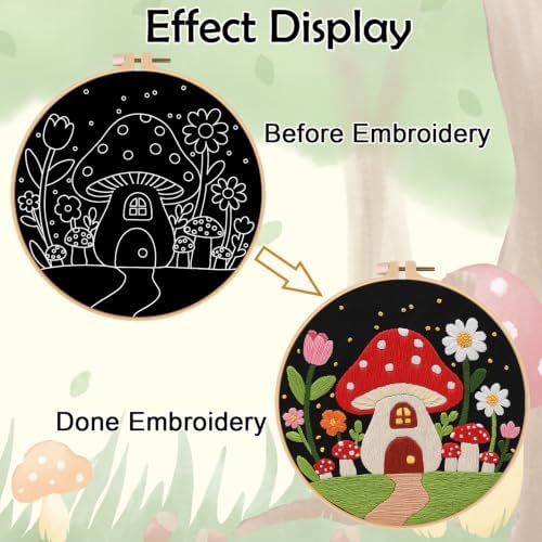 Louise Maelys Embroidery Kit for Beginners, Mushroom House Pattern - Image 3