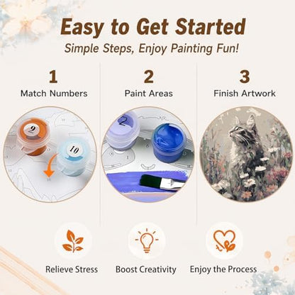 AUKELHJ Framed Paint by Numbers Kit for Adults, Cat, 10x10 inch - Image 6