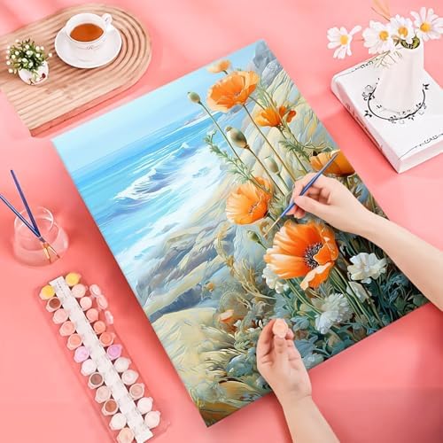 JATOK Paint by Numbers Kits for Adults, Painting Kits for Beginners On Clear Symbols Colored Canvas, Easy DIY Acrylic Pigment Drawing Paintwork for Home Wall Decor, 16x20 in Frameless, Flower - Image 3