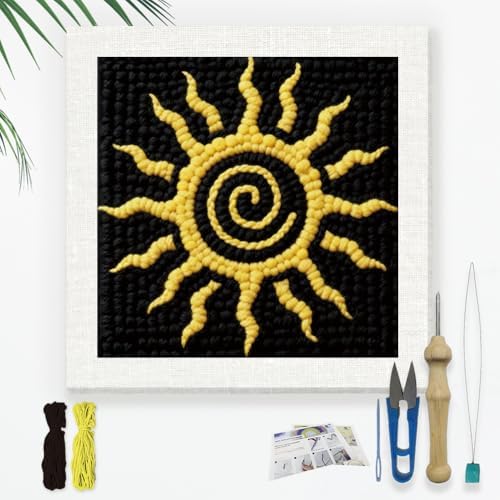 DOODLREAM Tribal Spiral Sun Needle Kit for Beginner, 9.4"x 9.4" Boho Punch Stitching Craft Set, DIY Embroidery Starter with Printed Frame, Instruction, Threader, Yarn, Punch Needle by Doodlream