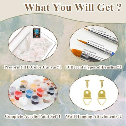 Night Paint by Numbers Kit for Adults, Adult Paint by Number Cat 16x20 Inch - Image 6