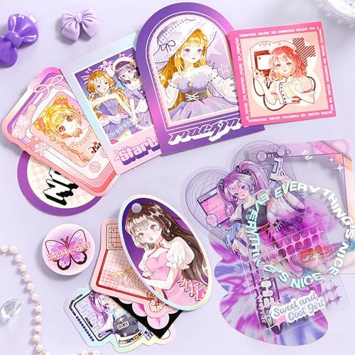 Auguro Scrapbook kit for Girls A6 Grid Kawaii notebooks Stationery Junk Journal Kit Scrapbooking Supplies kit Craft DIY Gift for Adult Teen Girl Cute Bullet Journal - Image 4