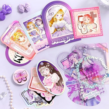 Auguro Scrapbook kit for Girls A6 Grid Kawaii notebooks Stationery Junk Journal Kit Scrapbooking Supplies kit Craft DIY Gift for Adult Teen Girl Cute Bullet Journal - Image 4
