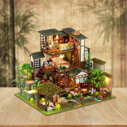 Dollhouse Kit, DIY Miniature House Kit w/LED for Adult, Courtyard - Image 6