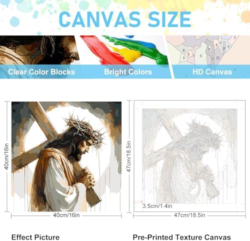 Paint by Numbers Kit for Adults, Jesus Cross Acrylic Canvas Painting Set - Image 3
