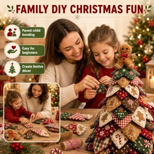 DIY Halloween Christmas Quilted Fabric Tree Kit, 3D Padded Patchwork Sewing Craft Kit for Beginners, Home Office Mantel Shelf Tabletop Decor, Handmade Holiday Gift for Craft Lovers (Christmas #D) - Image 5
