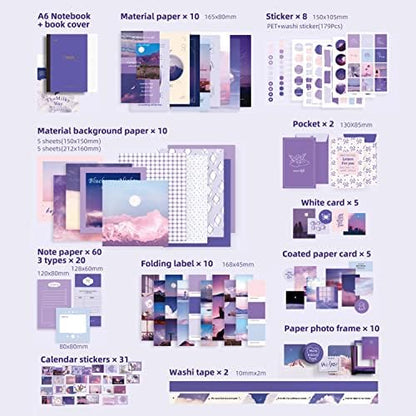 emmoolife 348 Pcs Scrapbooking Supplies Kit, Vintage Aesthetic Scrapbook Kit for Bullet Junk Journal, Stationery, A6 Grid Notebook, DIY Journaling Supplies, Birthday Craft Gift for Teen Girl Women - Image 2