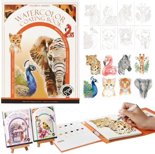Watercolor Workbook for Adults, Animal Watercolor Painting Book, All-in-One Travel Art Set for Beginners, 3-Fold Portable Art Kit for Creative Stress Relief by Unknown