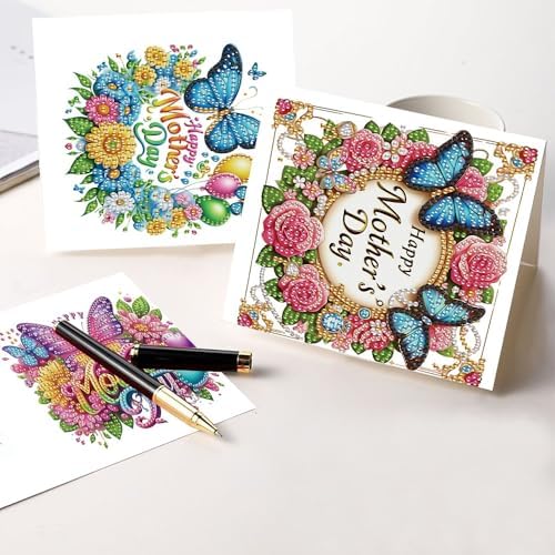 Tontut 6pcs 5D Diamond Art Painting Greeting Card Kit, Butterfly Flower Adult DIY with Envelope, Special Shape Diamond Design Greeting Card Creative Birthday Holiday Gift - Image 6