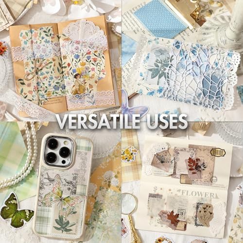 OKUPAN Scrapbook Supplies Kit – 100PCS Vintage Cottagecore Floral Scrapbook Paper & Stickers, 4 Sizes Pastoral Scrapbooking Supplies for Journaling, Card Making & DIY Gifts (Green) - Image 5