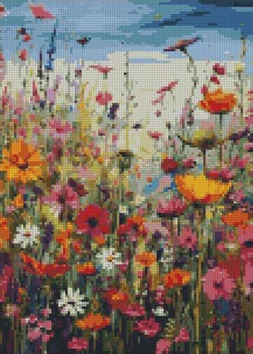 MjhRcll Flowers Stamped Cross Stitch Kits, Colorful Flower Cross Stitch Ornament Kits for Adults Beginners, Counted Embroidery Needlepoint Kits Home Decor 12x16 Inch - Image 2