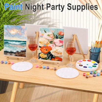 shynek 150pcs Painting Supplies Kit for Adults, 8 * 10In Canvas Boards with Easel Stand, 12 Colors Acrylic Paint Set, Artist Paint Brushes Set, Paint Trays, Sip and Paint Kit - Image 6