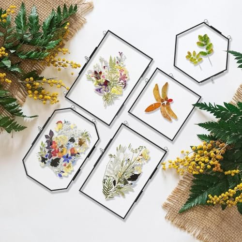 FOCHIER F Hanging Pressed Flower Frames, 3Pcs Double Glass Floating Picture Frame Handmade, Glass Frame for Pressed Flowers, Vintage Brass Picture Frame for Artwork Wall Display Mount, Black - Image 6