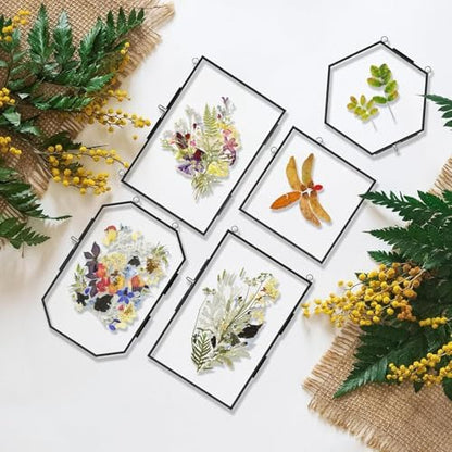 FOCHIER F Hanging Pressed Flower Frames, 3Pcs Double Glass Floating Picture Frame Handmade, Glass Frame for Pressed Flowers, Vintage Brass Picture Frame for Artwork Wall Display Mount, Black - Image 6